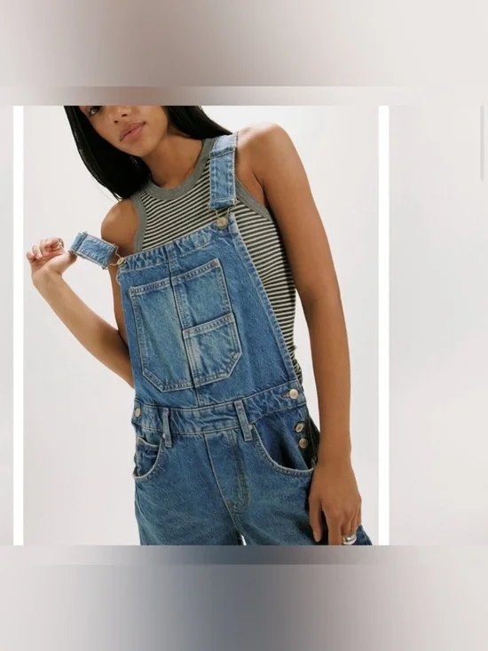 NWOT Free People We The Free Good Luck Barrel Overalls Ultra Light Beam - SMALL - Picture 3 of 11